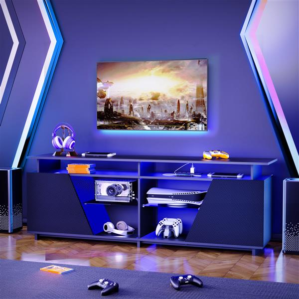 Gaming TV Stand for PS5 with Power Outlet,for TVs 75 inch and Below,LED Entertainment Center,Suitable for Living Room,Bedroom