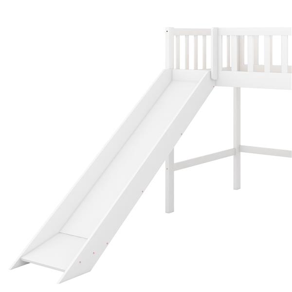 Twin Size Low Loft Bed with Ladder and Slide,White