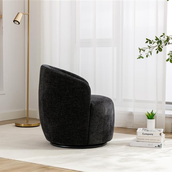 Chenille Fabric Swivel Armchair Barrel Chair With Black Powder Coating Metal Ring,Black