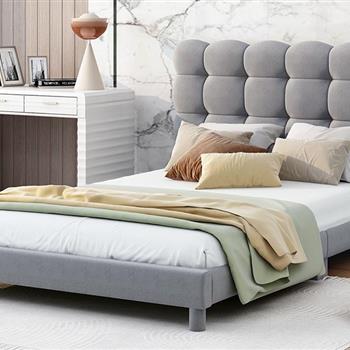 Twin Size Upholstered Platform Bed with Soft Headboard,Gray