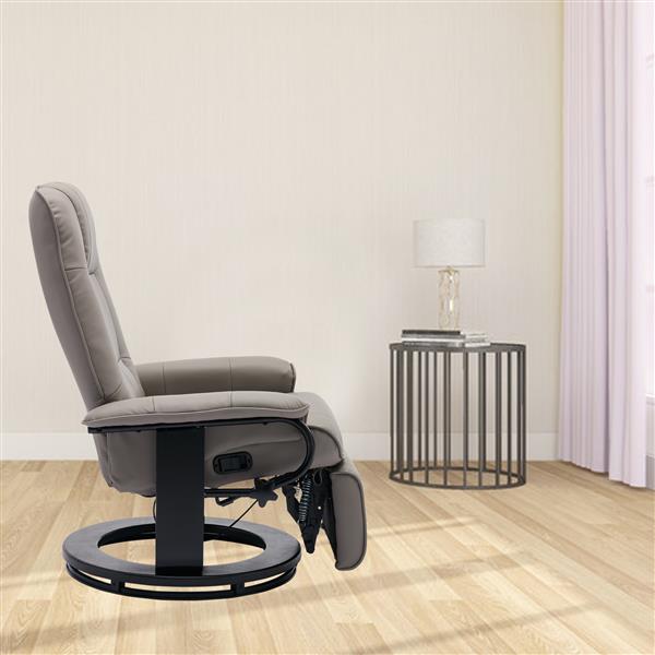 Faux Leather Manual Recliner,Adjustable Swivel Lounge Chair with Footrest,Can Rotate 360 Degrees,L-right Angle Curved Wooden Frame, Armrest and Wrapped Wood Base for Living Room,Grey