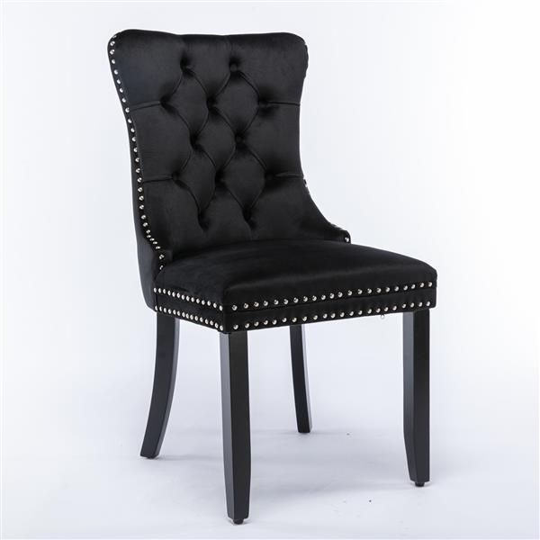 Modern, High-end Tufted Solid Wood Contemporary Velvet Upholstered Dining Chair with Wood Legs Nailhead Trim 2-Pcs Set, Black