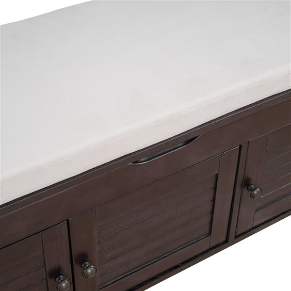 Storage Bench with 3 Shutter-shaped Doors, Shoe Bench with Removable Cushion and Hidden Storage Space (Espresso)