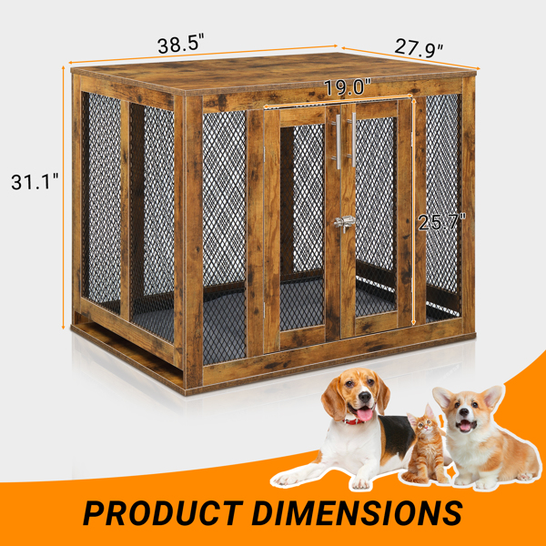 Furniture Dog Crate with Tray for Large Dogs, Indoor Aesthetic Puppy Kennel Pet House Dog Cage with Door, Modern Decorative Wood Pretty Cute Fancy End Side Table Nightstand, Rustic Brown