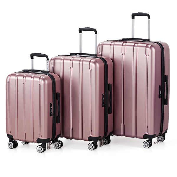 FCH 3-in-1 suitcase vertical stripes trolley case 20in 24in 28in ABS PC fashion color 02-rose gold