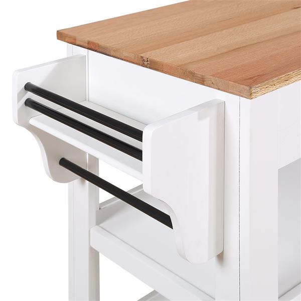 57 inch Rolling Kitchen Island with Storage,Kitchen Cart with Solid OAK Wood Top,Two-sided Kitchen island Cart on Wheels ,Wine and Spice Rack, Large Kitchen Cart with 2 Drawers, Milk White+Natural Top