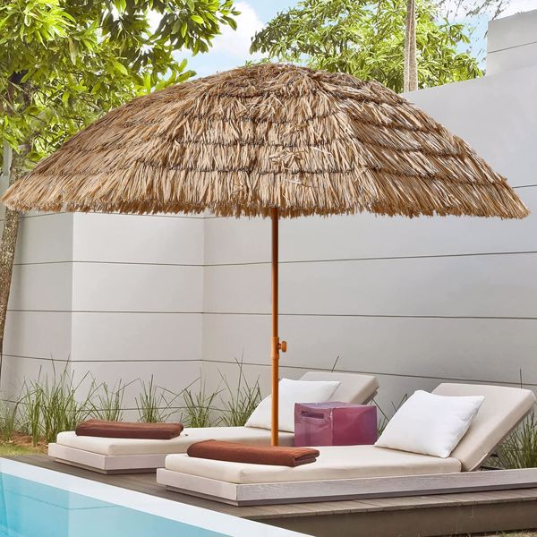 8'Thatch Patio Tiki Umbrella Tropical Palapa Raffia Tiki Hut Hawaiian Hula Beach Umbrella,Straw umbrella 