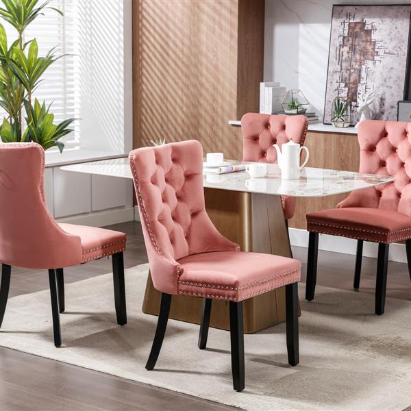 Modern, High-end Tufted Solid Wood Contemporary Velvet Upholstered Dining Chair with Wood Legs Nailhead Trim 2-Pcs Set,Pink