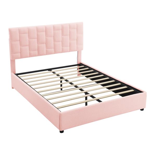 Queen Size Upholstered Platform bed with Height-adjustable Headboard and Under-bed Storage Space,Pink