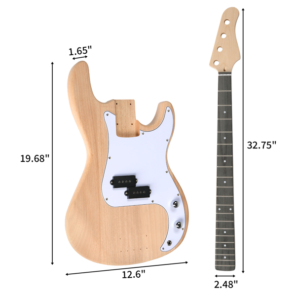 DIY 4 String GP Style Electric Bass Guitar Kits with Mahogany Body, Maple Neck and Accessories