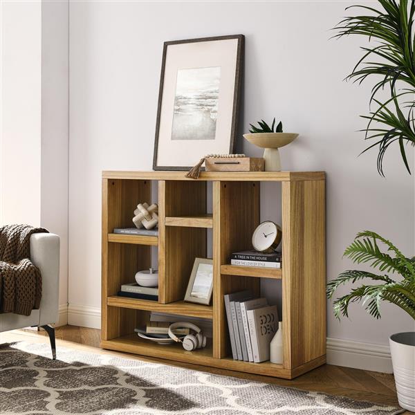 Open Wooden Open Shelf Bookcase,  Display Storage Cabinet with 7 Cube Storage Spaces, Floor Standing Bookshelf, Entryway, Living Room Storage Cabinet