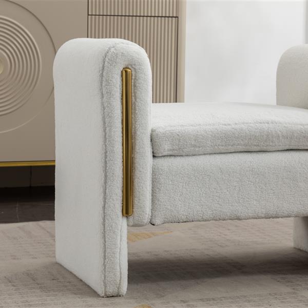 031-Teddy Fabric Single Bench Shoe Bench Makeup Bench For Bedroom Indoor,Ivory