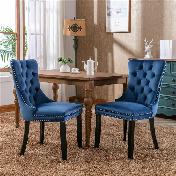 Modern, High-end Tufted Solid Wood Contemporary Velvet Upholstered Dining Chair with Wood Legs Nailhead Trim 2-Pcs Set,Blue