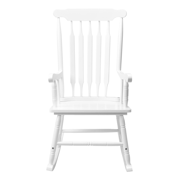 Patio Rocking Chair Solid Wood, Outdoor Porch Rocker Chair with Wooden Frame, Indoor Wooden Rocking Chair for Garden Backyard Balcony, White