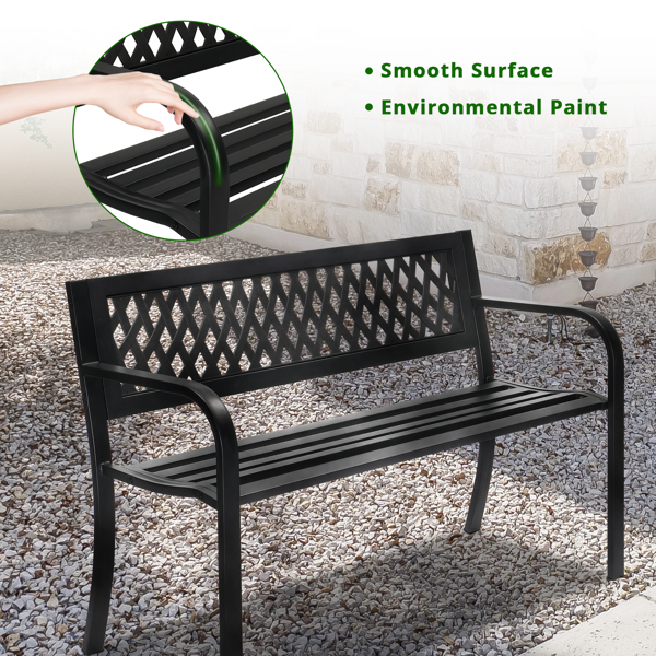 47in PVC Mesh Backrest Iron Bench Black