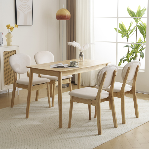 Disassembly rubber wood soft package wood color dining table and chair set 1 table 4 chair beige cushion rectangular