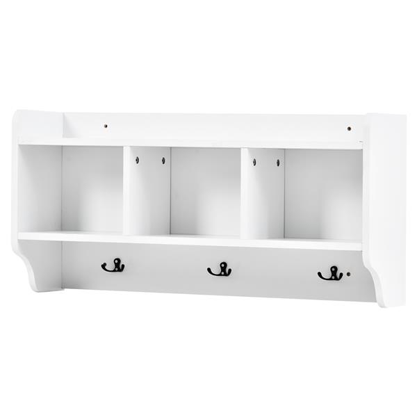 Modern Style 4-in-1 Multiple Functions Hallway Coat Rack with Seven Metal Black Hooks, Entryway Bench Hall Tree with Ample Storage Drawer, White