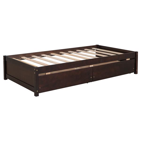 Twin Bed with 2 Drawers, Solid Wood, No Box Spring Needed ,Espress