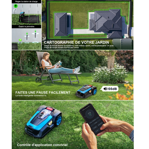 FINE FOX X3 Automatic Robotic Lawn,20V 4.0Ah Battery Powered,Self-Charging,Bluetooth Wi-Fi Connect,Mows Up to 1/4 Acre,10000 Sq.Ft,