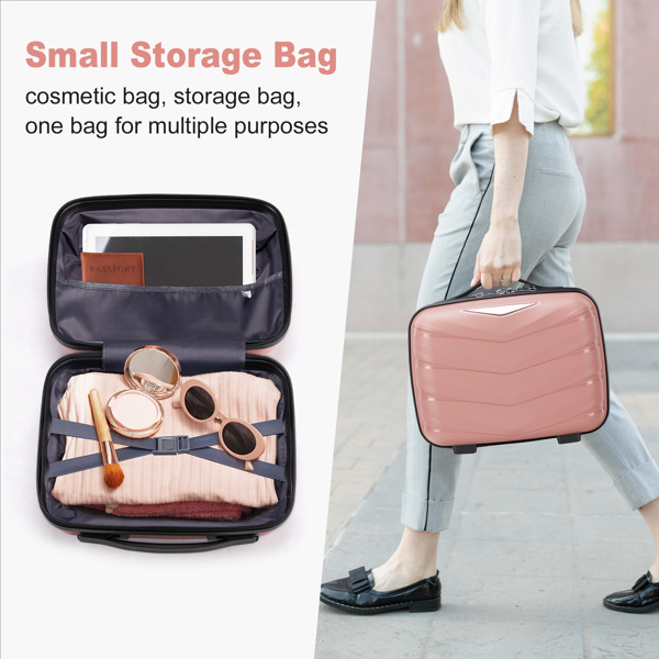 FCH V-shaped stripes 4-piece suitcase with PP handbag PP trolley case 14in 20in 24in 28in PP iron trolley fashionable color - rose gold (grain pattern)