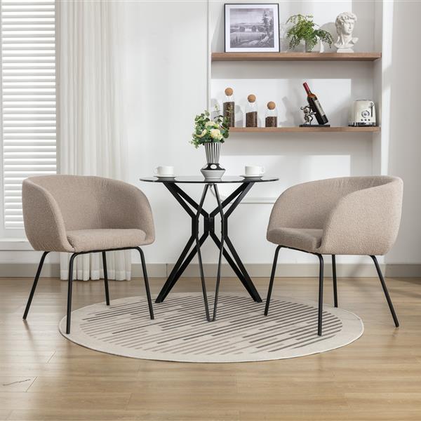 040-Set of 2 Fabric Dining Chairs With Black Metal Legs,Light Coffee