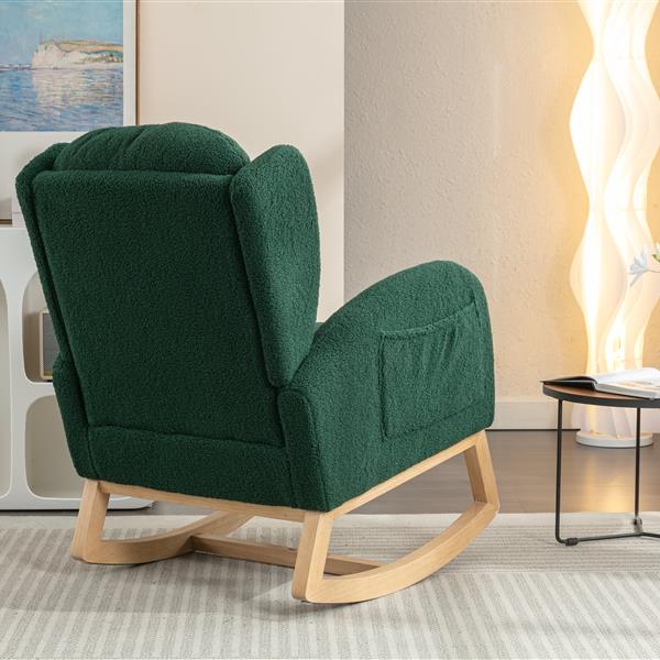 Fabric Rocking Chair With Packet Wood Legs,Green