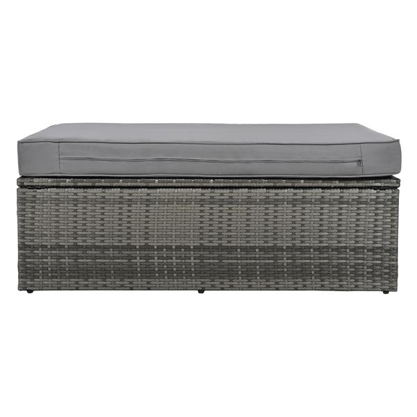 2-Piece Rattan Outdoor Patio Bench Lounge Roof Set, Effective UV Protection Fabric & Waterproof Cushions and Adjustable Backrest for Garden, Backyard and Porch (Grey Wicker + Grey Fabric)