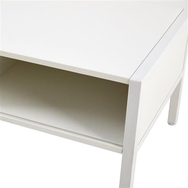 40.16 英寸藤制咖啡桌，滑动门用于存储，金属腿，现代客厅桌子，白色-5