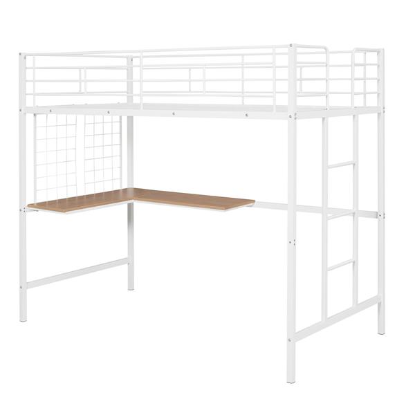 Twin Metal Loft Bed with Desk and Metal Grid,White