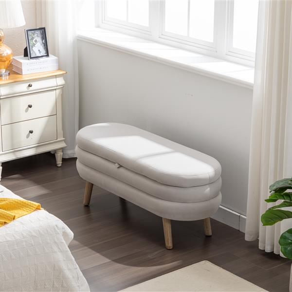 036-Velvet Fabric Storage Bench Bedroom Bench With Wood Legs For Living Room Bedroom Indoor,Light Gray