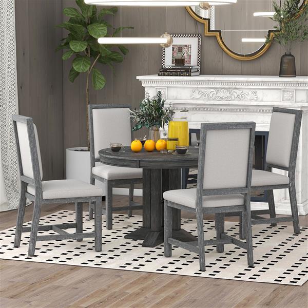 5-Piece Dining Set Extendable Round Table and 4 Upholstered Chairs Farmhouse Dining Set for Kitchen, Dining Room(Black)