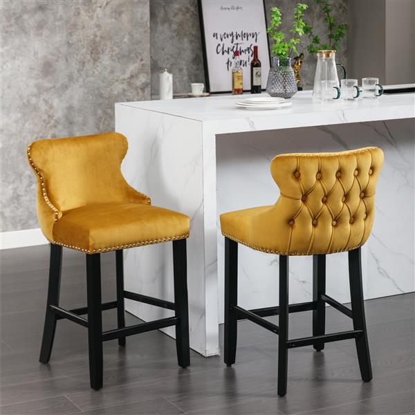 Contemporary Velvet Upholstered Wing-Back Barstools with Button Tufted Decoration and Wooden Legs, and Chrome Nailhead Trim, Leisure Style Bar Chairs,Bar stools,Set of 4 (ld),SW1824GLx2 cartons