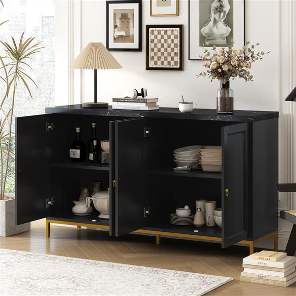 Modern Sideboard with Extra Large Storage Space with Metal Handles and Support Legs for Living Room and Dining Room (Black)