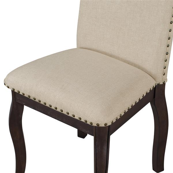 Set of 4 Dining chairs Wood Upholstered Fabirc Dining Room Chairs with Nailhead (Espresso)