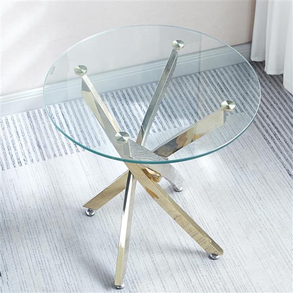 Modern Round Tempered Glass End Table with Stainless Steel Legs