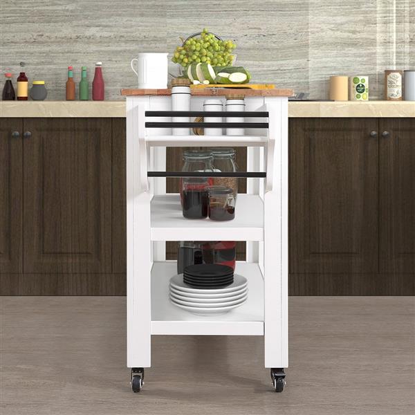 57 inch Rolling Kitchen Island with Storage,Kitchen Cart with Solid OAK Wood Top,Two-sided Kitchen island Cart on Wheels ,Wine and Spice Rack, Large Kitchen Cart with 2 Drawers, Milk White+Natural Top