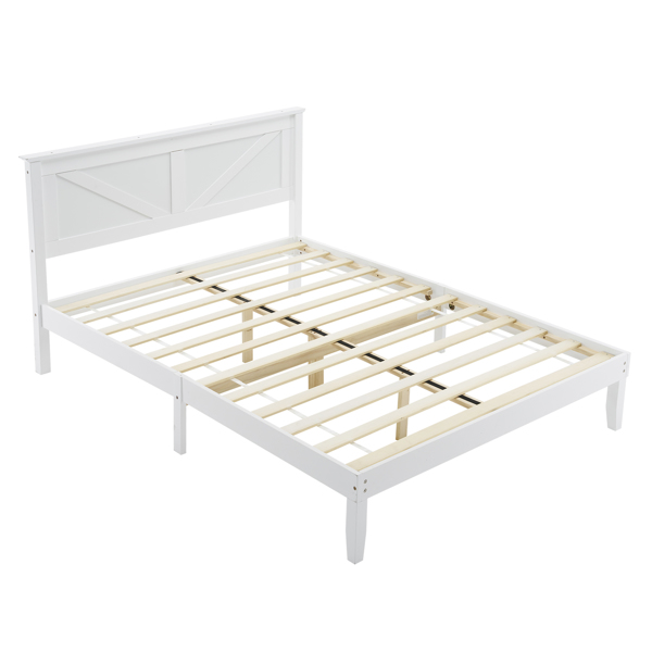 Queen Size Solid Wood Platform Bed Frame with Headboard White