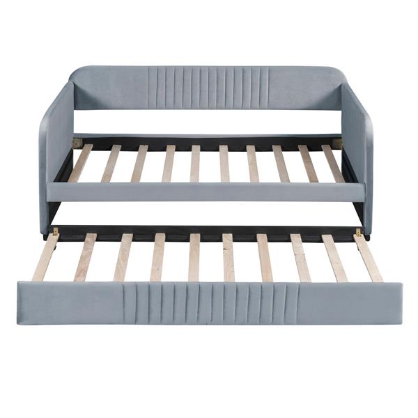 Upholstered Daybed Sofa Bed Twin Size With Trundle Bed and Wood Slat, Gray