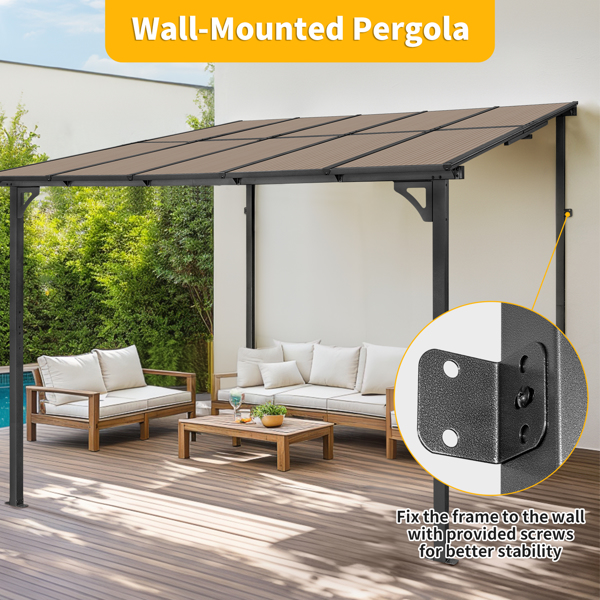 10'X10' Outdoor Wall-mounted Pergola