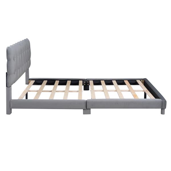 Queen Size Upholstered Platform Bed with Soft Headboard,Gray