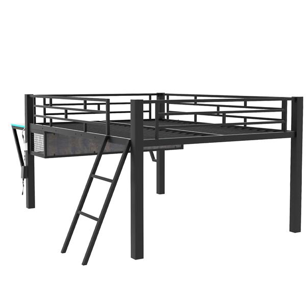 Gaming mid loft bed with desk, LED, Full, Black