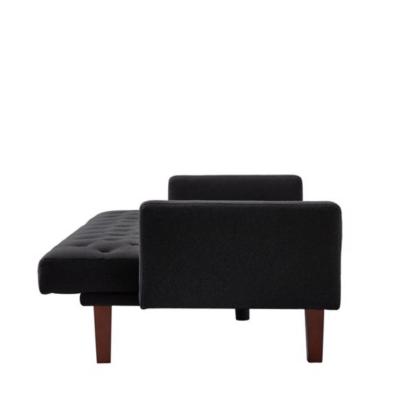 黑色亚麻双人沙发，可转换客厅沙发床，三层靠背调节，适用于客厅和卧室-13