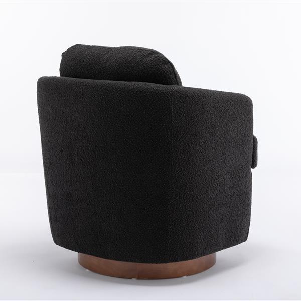 035-Boucle Fabric Swivel Chair With Soild Wood Round Brown Base Leg,Black