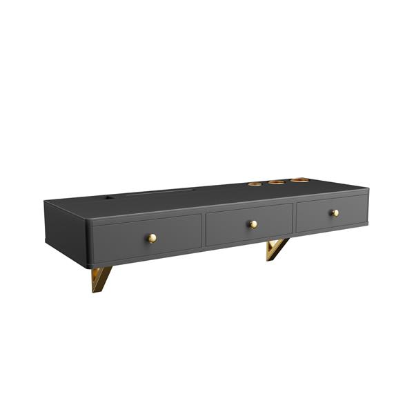 47" Floating Shelf with Drawer, Multi-Purpose Wall-Mounted Vanity Table, Mounted Desk, Floating Table for Bedroom, Bathroom, Hairdressers, Black and Golden