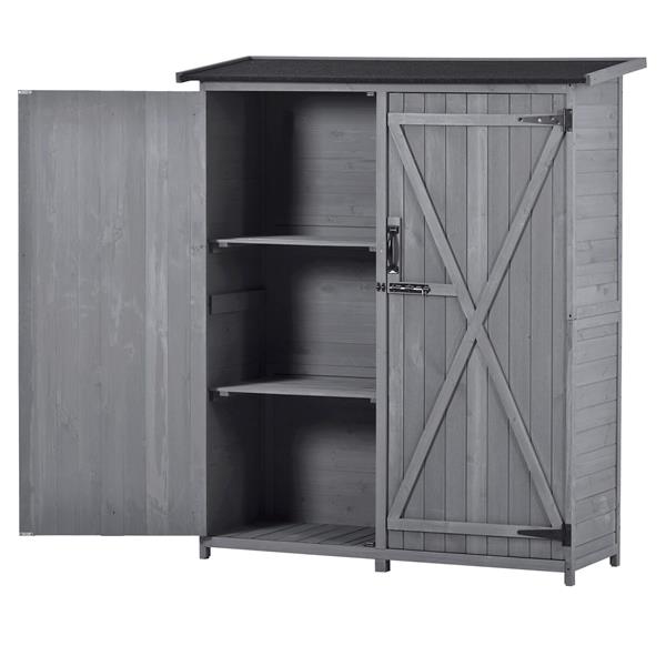 Outdoor 5.3ft Hx4.6ft L Wood Storage Shed Tool Organizer,Garden Shed, Storage Cabinet with Waterproof Asphalt Roof, Double Lockable Doors, 3-tier Shelves for Backyard, Gray