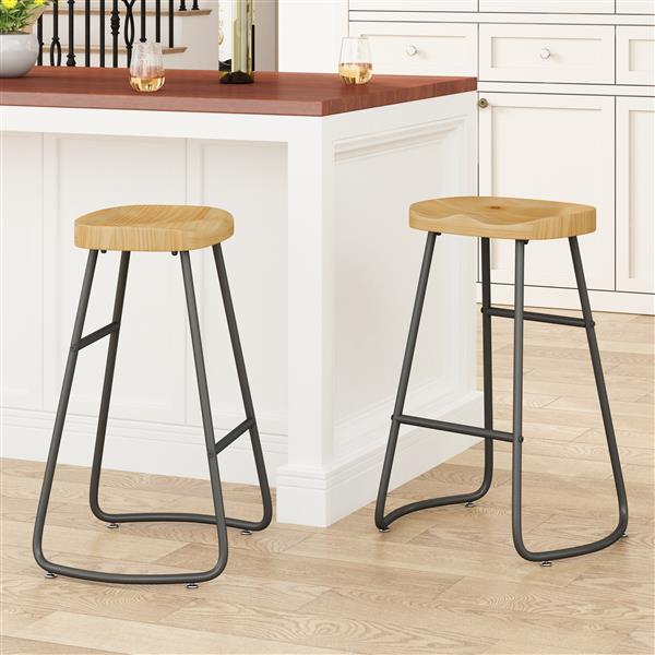 Multi-Functional Kitchen Island Cart with Stylish and Minimalist Bar Stools, Combination Set, Convenient and Practical (Black Kitchen Island + Wood Color Bar Stools)