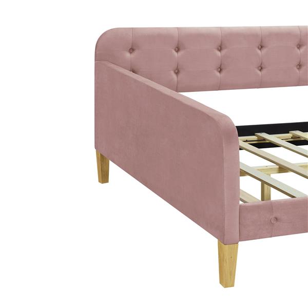 Full Size Upholstered Daybed with 4 Support Legs,Pink