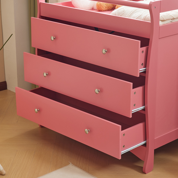 3-layer Drawer with Safety Belt Pink 90.5*58*92cm Wooden Bed Density Board Baby