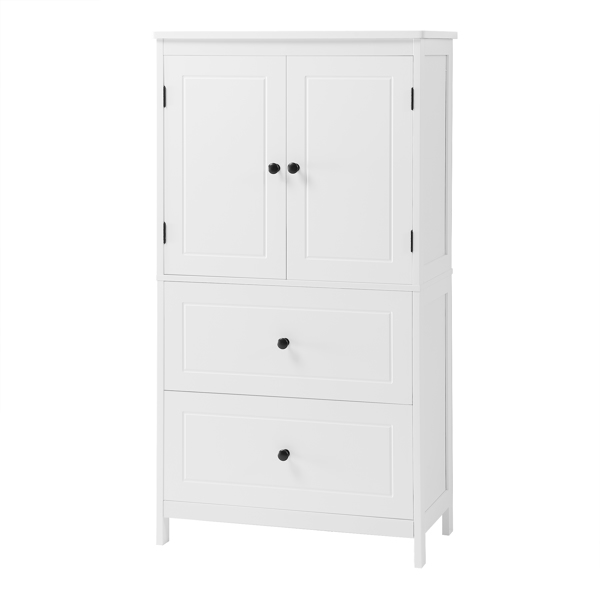 Bathroom Storage Cabinet, Cabinet with Two Doors and Drawers, Adjustable Shelf, MDF Board, White 