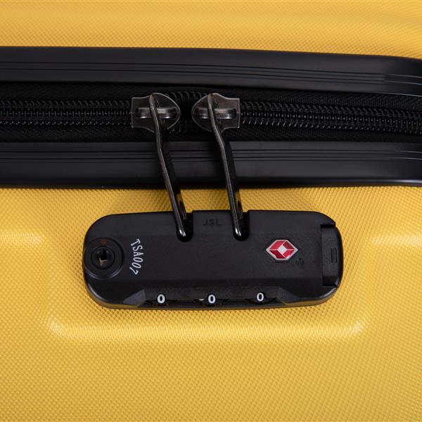 3 Piece Luggage Sets ABS Lightweight Suitcase with Two Hooks, Spinner Wheels, TSA Lock, (20/24/28), Yellow